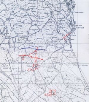 Szkic natarcia 111. KOM na Monte Freddo 9 lipca 1944 r. (oprac. K. Piotrowski )