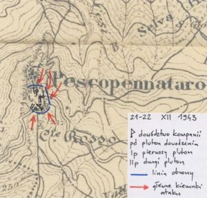 Szkic obrony Pescopennataro z 21 na 22 grudnia 1943 (oprac. autor).