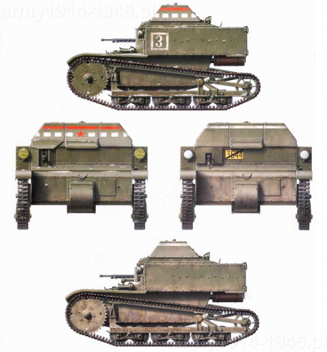 T-27 z 1 batalionu, 2 kompanii pancernej w malowaniu z 1932 r. (góra) i 45 korpusu zmechanizowanego z 1930 r. (dół)